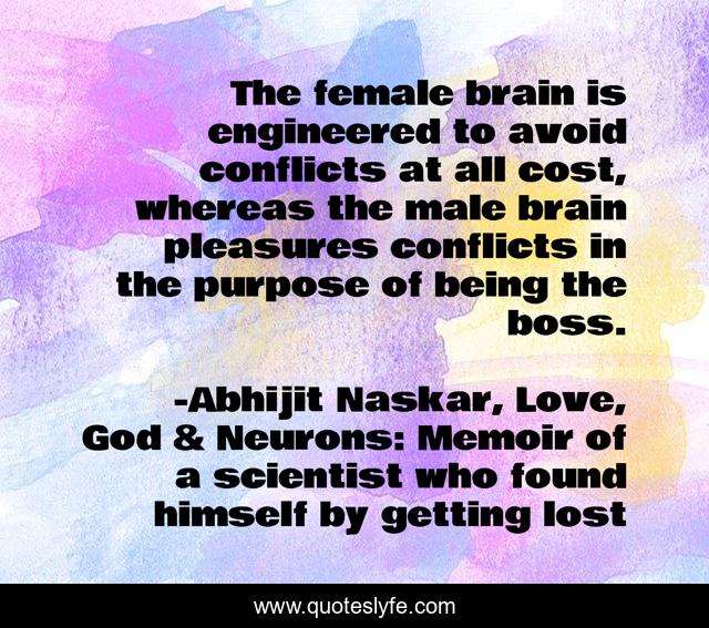 The female brain is engineered to avoid conflicts at all cost, whereas the male brain pleasures conflicts in the purpose of being the boss.