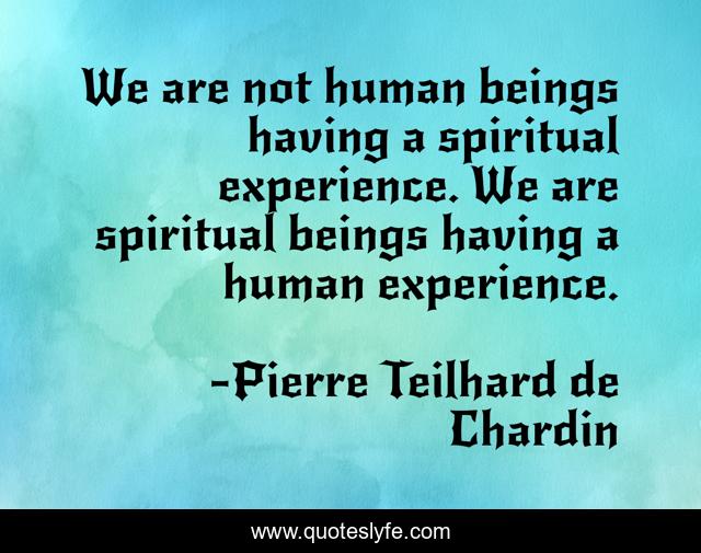 We are not human beings having a spiritual experience. We are spiritual beings having a human experience.