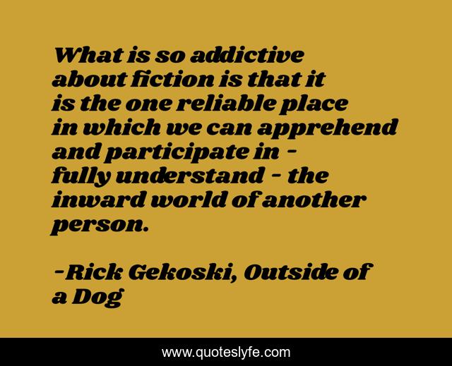 What is so addictive about fiction is that it is the one reliable place in which we can apprehend and participate in - fully understand - the inward world of another person.