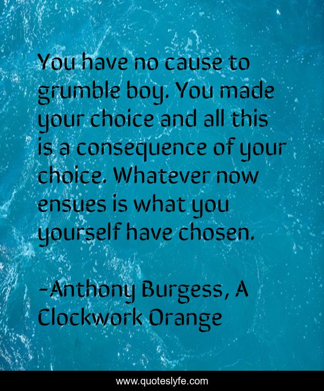 You Made Your Choice Quotes You Have No Cause To Grumble Boy. You Made Your Choice And All This Is...  Quote By Anthony Burgess, A Clockwork Orange - Quoteslyfe