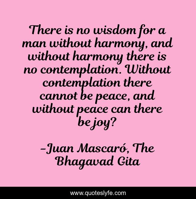 There is no wisdom for a man without harmony, and without harmony there is no contemplation. Without contemplation there cannot be peace, and without peace can there be joy?