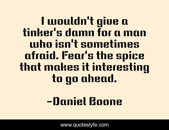 I wouldn't give a tinker's damn for a man who isn't sometimes afraid. Fear's the spice that makes it interesting to go ahead.