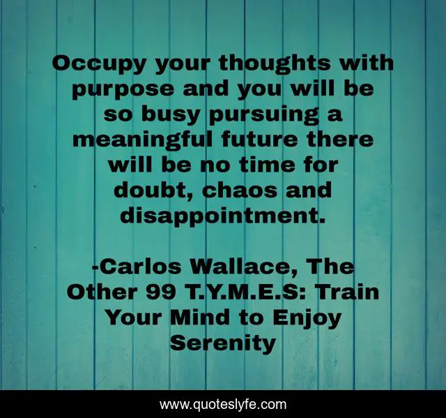 Occupy your thoughts with purpose and you will be so busy pursuing a meaningful future there will be no time for doubt, chaos and disappointment.