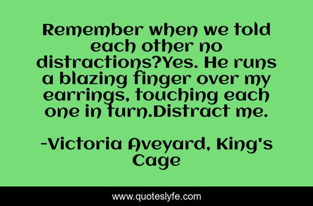 Remember when we told each other no distractions?Yes. He runs a blazing finger over my earrings, touching each one in turn.Distract me.
