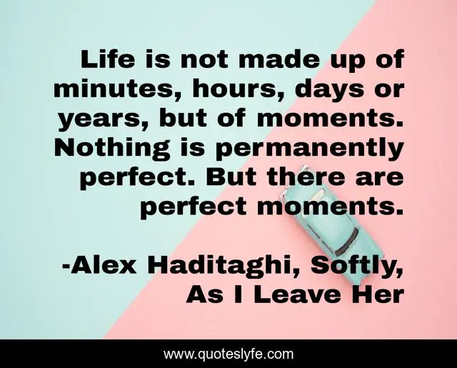 Life is not made up of minutes, hours, days or years, but of moments. Nothing is permanently perfect. But there are perfect moments.