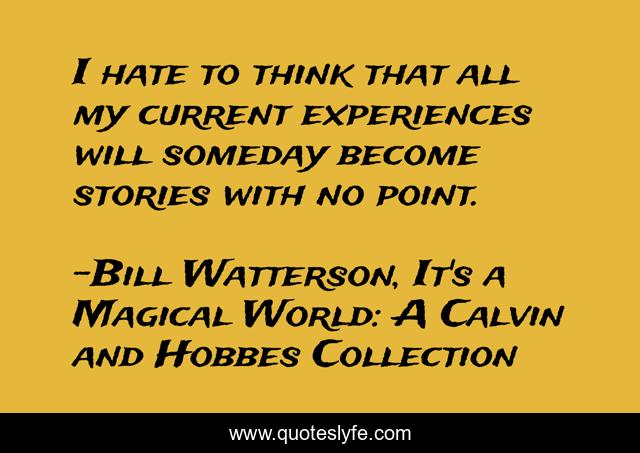 I hate to think that all my current experiences will someday become stories with no point.