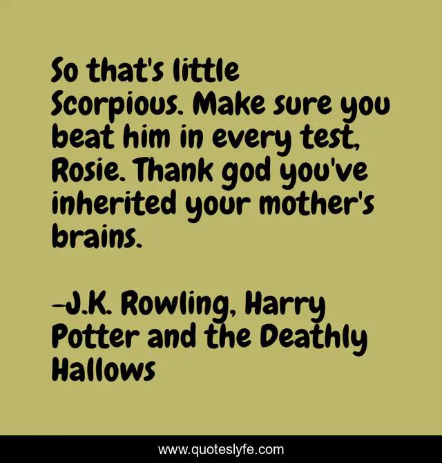 So that's little Scorpious. Make sure you beat him in every test, Rosie. Thank god you've inherited your mother's brains.