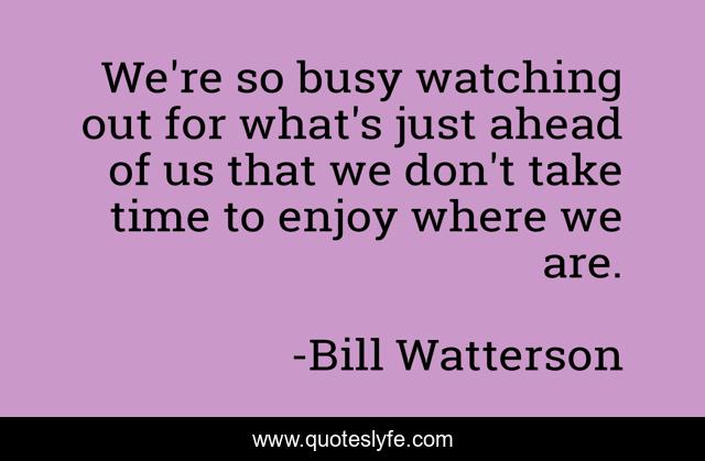 We're so busy watching out for what's just ahead of us that we don't take time to enjoy where we are.
