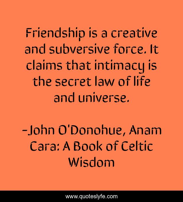Friendship is a creative and subversive force. It claims that intimacy is the secret law of life and universe.