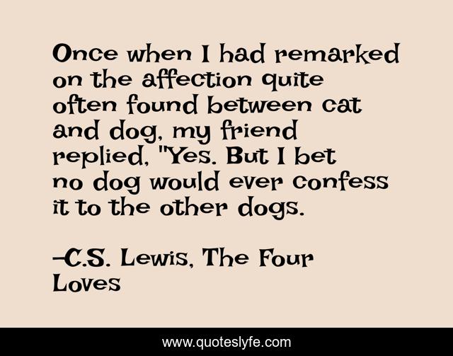 Once when I had remarked on the affection quite often found between cat and dog, my friend replied, 