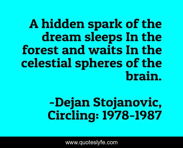 A hidden spark of the dream sleeps In the forest and waits In the celestial spheres of the brain.