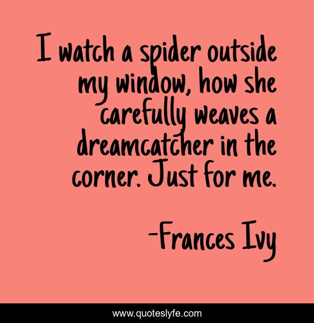 I watch a spider outside my window, how she carefully weaves a dreamcatcher in the corner. Just for me.