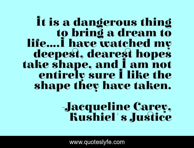 It is a dangerous thing to bring a dream to life....I have watched my deepest, dearest hopes take shape, and I am not entirely sure I like the shape they have taken.
