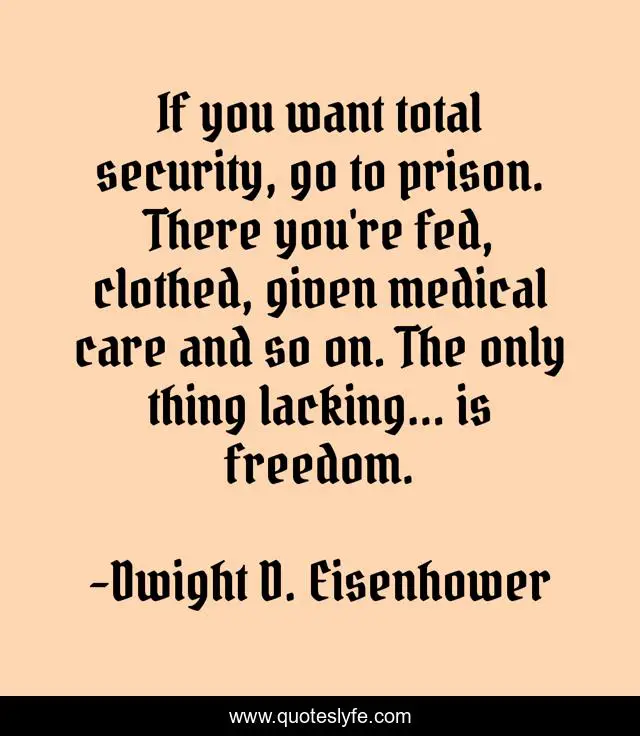 If you want total security, go to prison. There you're fed, clothed, given medical care and so on. The only thing lacking... is freedom.