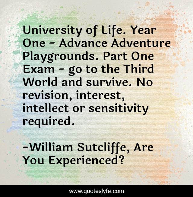 University of Life. Year One - Advance Adventure Playgrounds. Part One Exam - go to the Third World and survive. No revision, interest, intellect or sensitivity required.