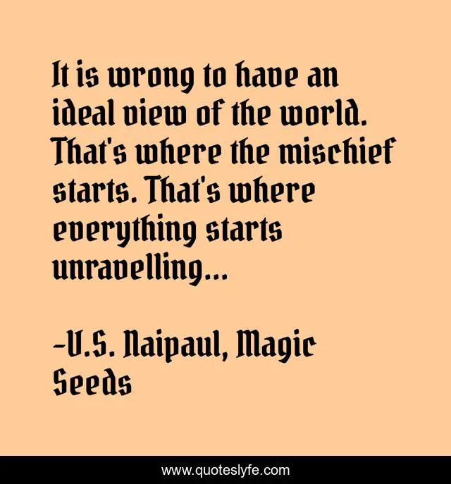 It is wrong to have an ideal view of the world. That's where the mischief starts. That's where everything starts unravelling...