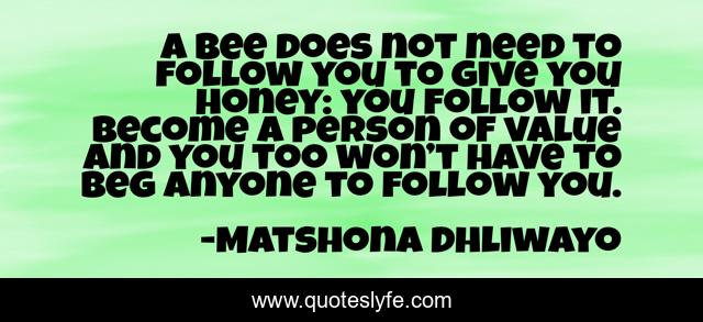 A bee does not need to follow you to give you honey: you follow it. Become a person of value and you too won’t have to beg anyone to follow you.