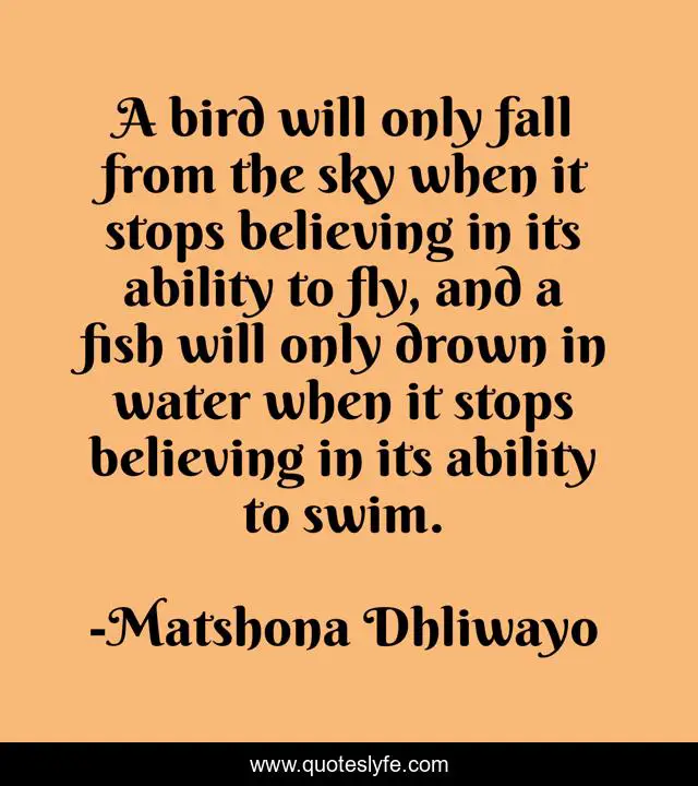 A bird will only fall from the sky when it stops believing in its ability to fly, and a fish will only drown in water when it stops believing in its ability to swim.