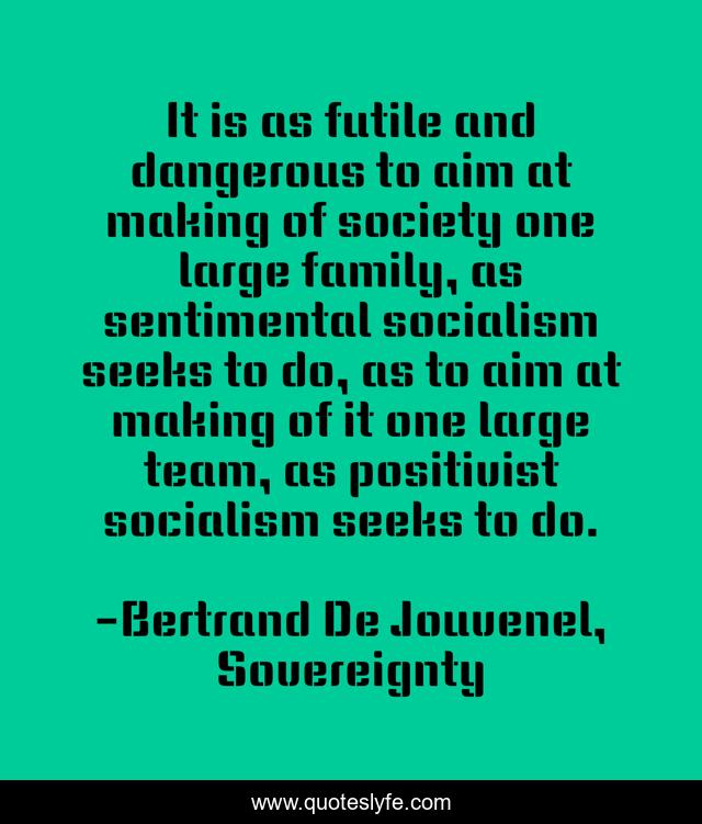 It is as futile and dangerous to aim at making of society one large family, as sentimental socialism seeks to do, as to aim at making of it one large team, as positivist socialism seeks to do.