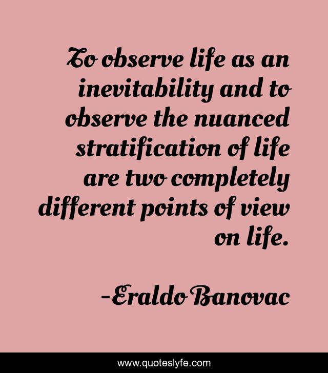 To observe life as an inevitability and to observe the nuanced stratification of life are two completely different points of view on life.