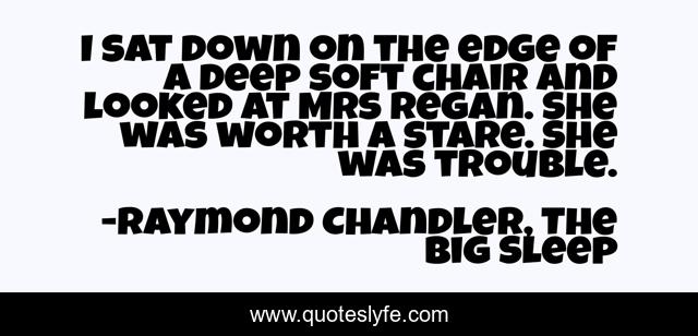 I sat down on the edge of a deep soft chair and looked at Mrs Regan. She was worth a stare. She was trouble.
