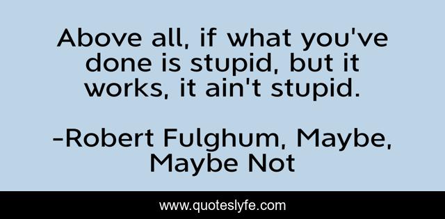 Above all, if what you've done is stupid, but it works, it ain't stupid.