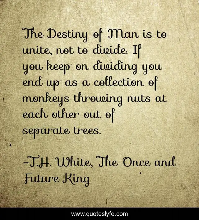 The Destiny of Man is to unite, not to divide. If you keep on dividing you end up as a collection of monkeys throwing nuts at each other out of separate trees.
