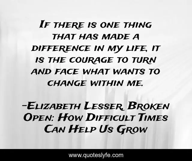 If there is one thing that has made a difference in my life, it is the courage to turn and face what wants to change within me.