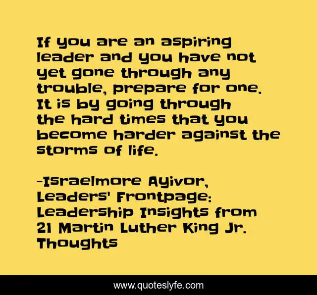 If you are an aspiring leader and you have not yet gone through any trouble, prepare for one. It is by going through the hard times that you become harder against the storms of life.