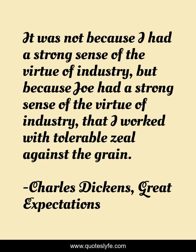 It was not because I had a strong sense of the virtue of industry, but because Joe had a strong sense of the virtue of industry, that I worked with tolerable zeal against the grain.