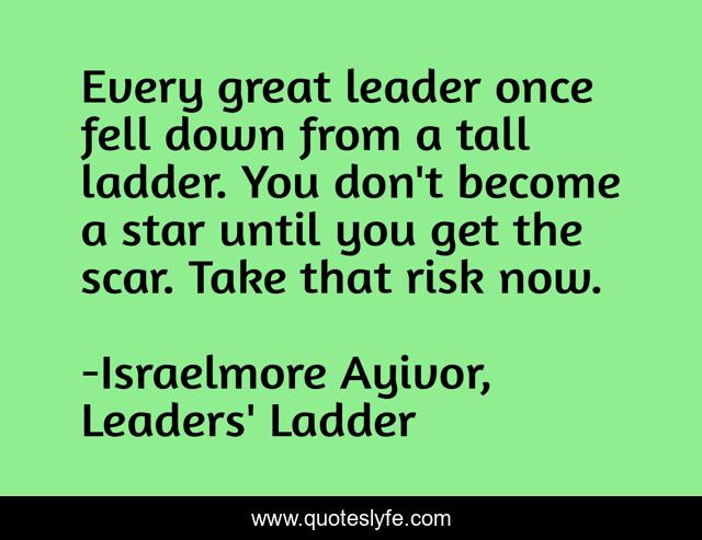 Every great leader once fell down from a tall ladder. You don't become a star until you get the scar. Take that risk now.