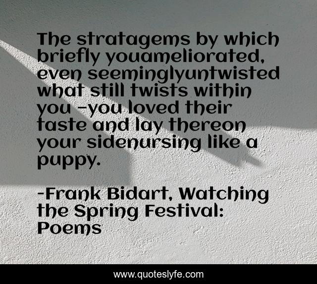 The stratagems by which briefly youameliorated, even seeminglyuntwisted what still twists within you —you loved their taste and lay thereon your sidenursing like a puppy.