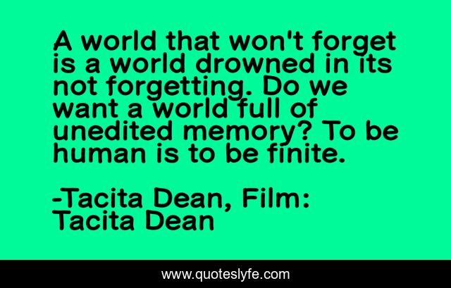 A world that won't forget is a world drowned in its not forgetting. Do we want a world full of unedited memory? To be human is to be finite.