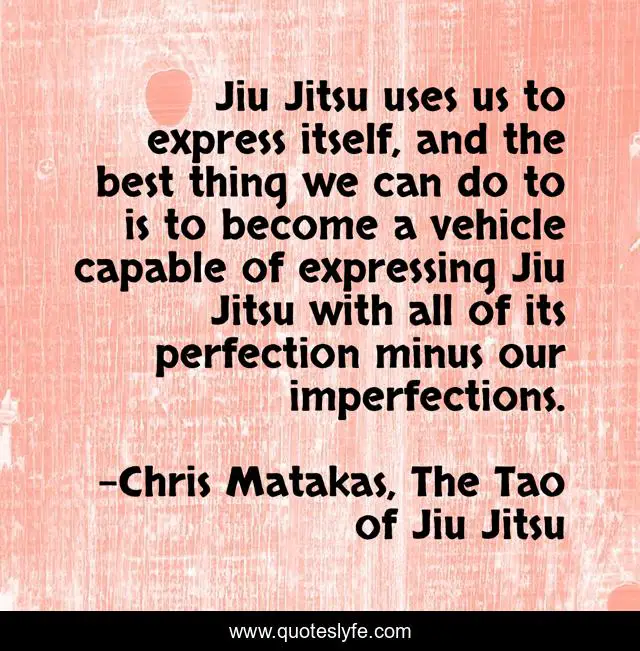 Jiu Jitsu uses us to express itself, and the best thing we can do to is to become a vehicle capable of expressing Jiu Jitsu with all of its perfection minus our imperfections.