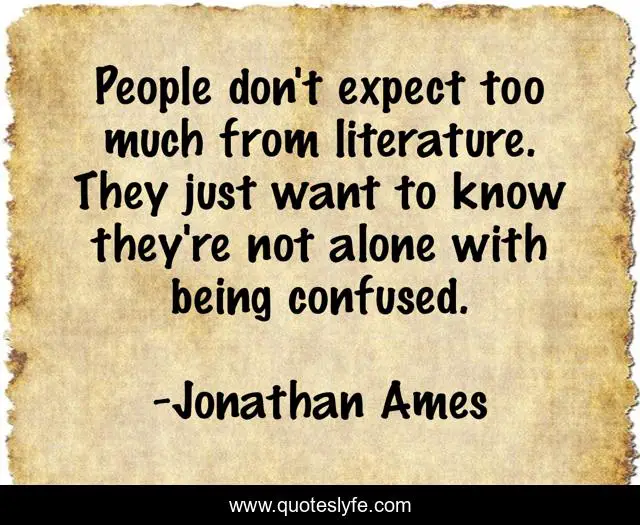 People don't expect too much from literature. They just want to know they're not alone with being confused.