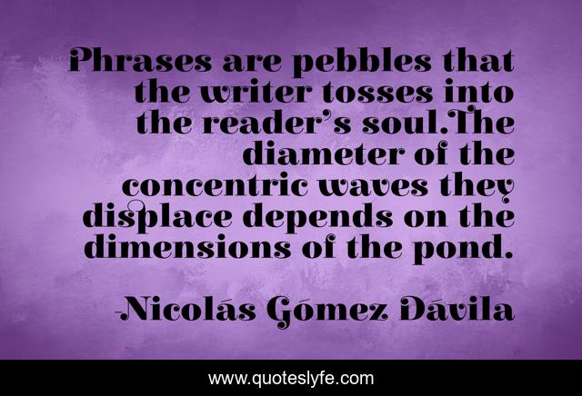 Phrases are pebbles that the writer tosses into the reader’s soul.The diameter of the concentric waves they displace depends on the dimensions of the pond.