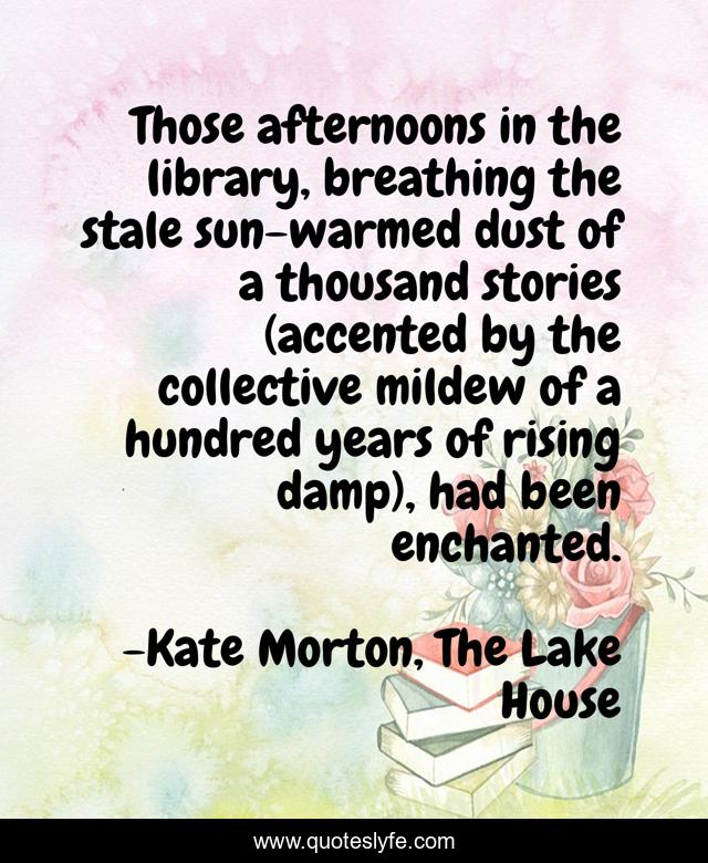 Those afternoons in the library, breathing the stale sun-warmed dust of a thousand stories (accented by the collective mildew of a hundred years of rising damp), had been enchanted.