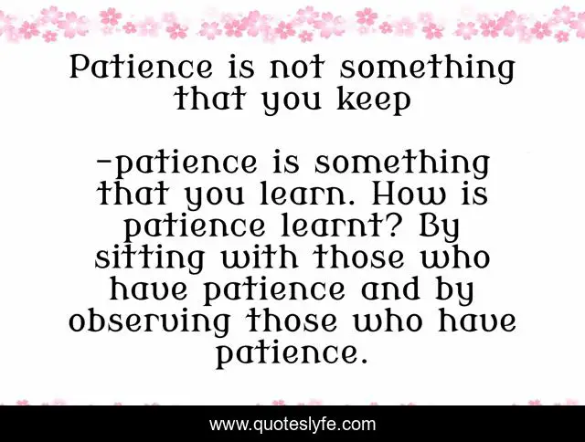 Patience is not something that you keep
