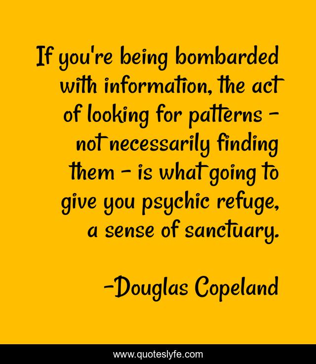 If you're being bombarded with information, the act of looking for patterns – not necessarily finding them – is what going to give you psychic refuge, a sense of sanctuary.