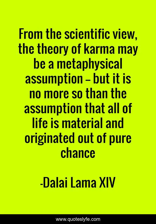 From the scientific view, the theory of karma may be a metaphysical assumption -- but it is no more so than the assumption that all of life is material and originated out of pure chance
