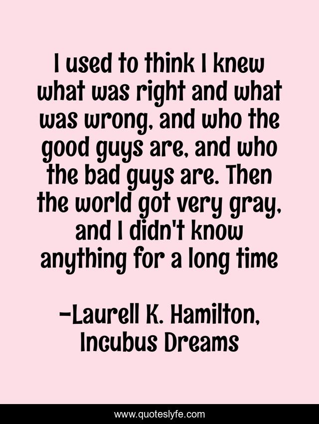 I used to think I knew what was right and what was wrong, and who the good guys are, and who the bad guys are. Then the world got very gray, and I didn't know anything for a long time