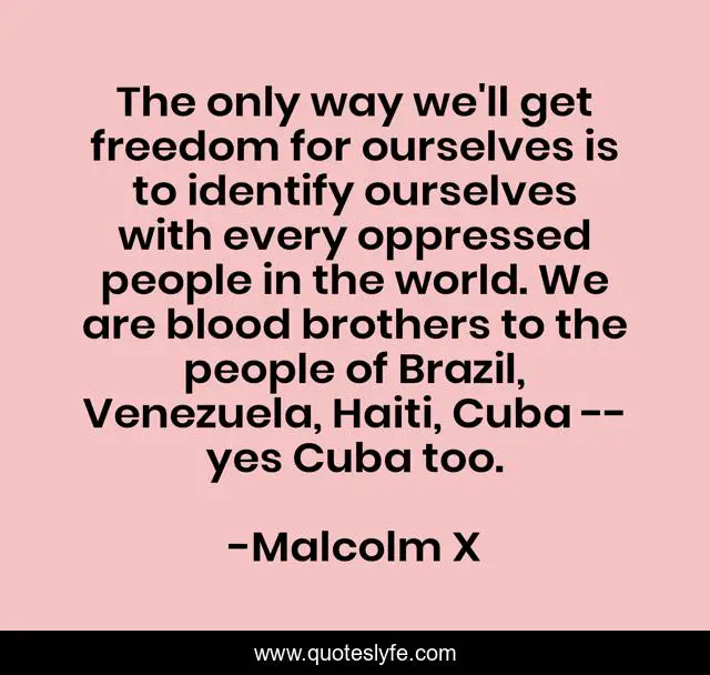 The only way we'll get freedom for ourselves is to identify ourselves with every oppressed people in the world. We are blood brothers to the people of Brazil, Venezuela, Haiti, Cuba -- yes Cuba too.