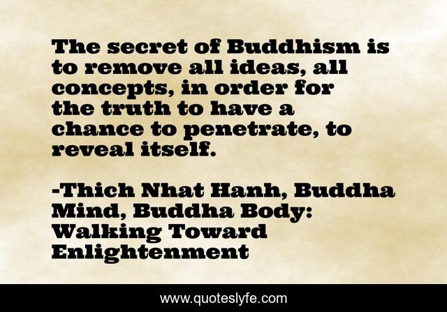 The secret of Buddhism is to remove all ideas, all concepts, in order for the truth to have a chance to penetrate, to reveal itself.