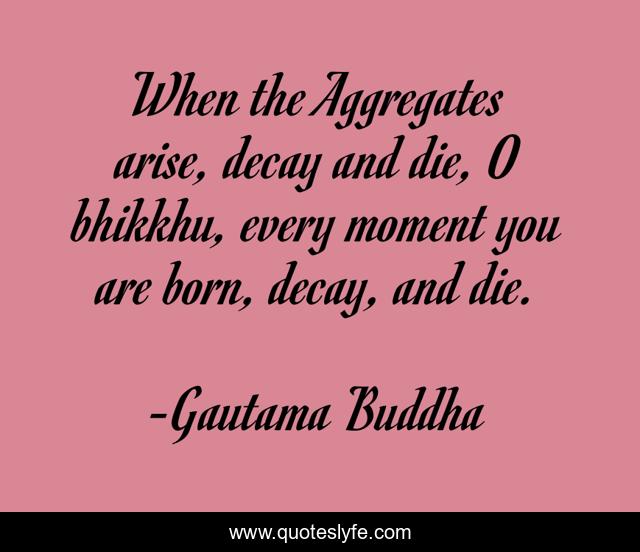 When the Aggregates arise, decay and die, O bhikkhu, every moment you are born, decay, and die.