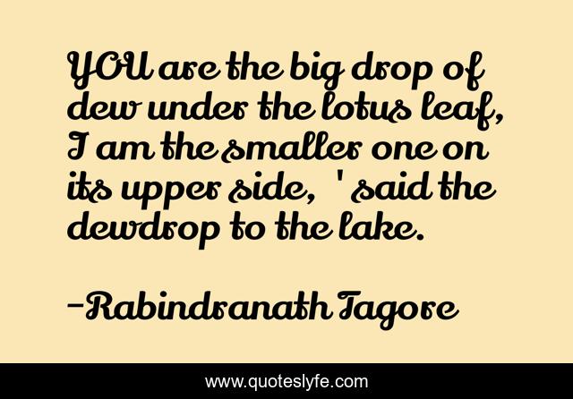 YOU are the big drop of dew under the lotus leaf, I am the smaller one on its upper side, 'said the dewdrop to the lake.