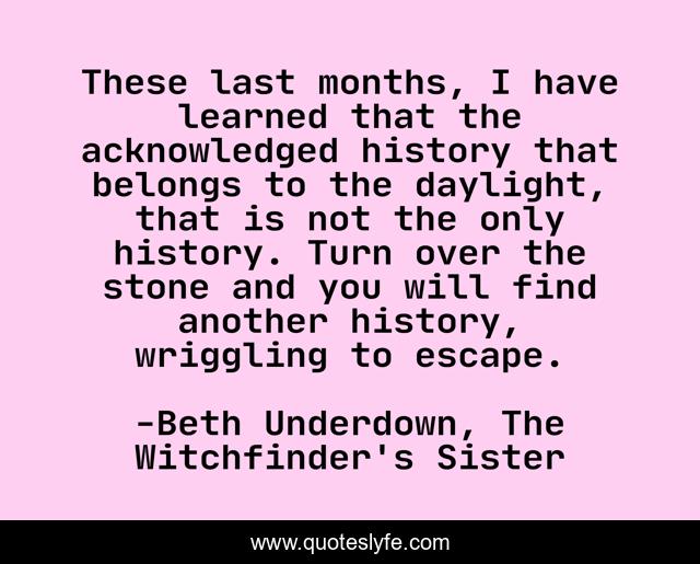 These last months, I have learned that the acknowledged history that belongs to the daylight, that is not the only history. Turn over the stone and you will find another history, wriggling to escape.