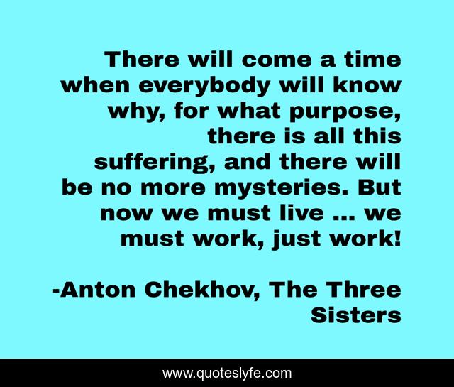 There will come a time when everybody will know why, for what purpose, there is all this suffering, and there will be no more mysteries. But now we must live ... we must work, just work!