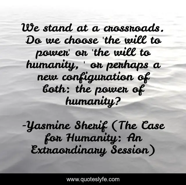 We stand at a crossroads. Do we choose 'the will to power' or 'the will to humanity, ' or perhaps a new configuration of both: the power of humanity?