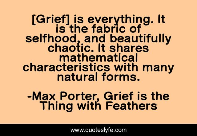 [Grief] is everything. It is the fabric of selfhood, and beautifully chaotic. It shares mathematical characteristics with many natural forms.