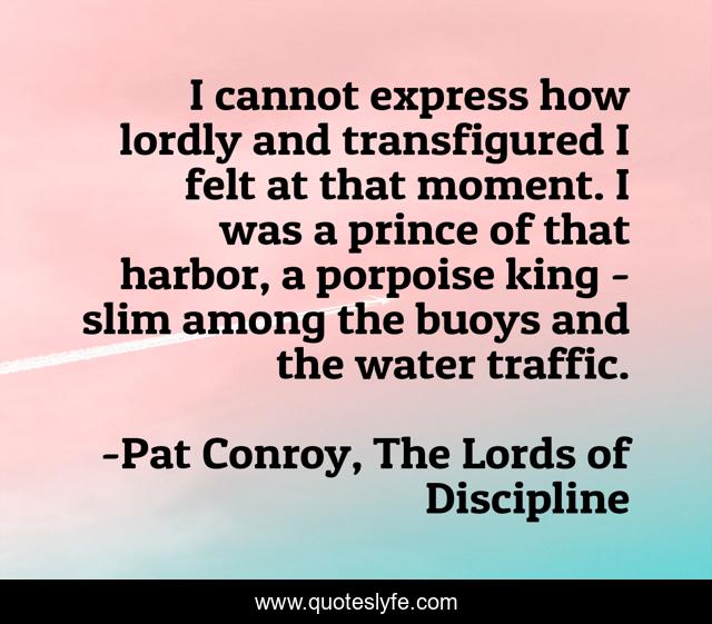 I cannot express how lordly and transfigured I felt at that moment. I was a prince of that harbor, a porpoise king - slim among the buoys and the water traffic.